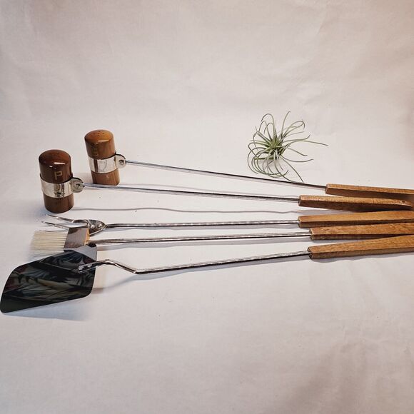 Vintage Mid Century BBQ Utensil Set MCM Grill Salt Pepper Spatula Fork Japan - Picture 1 of 11